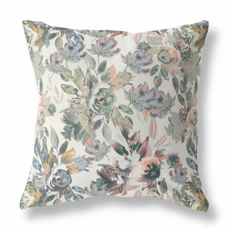 PALACEDESIGNS 16 in. Florals Indoor & Outdoor Zippered Throw Pillow White Pink & Grey PA3659775